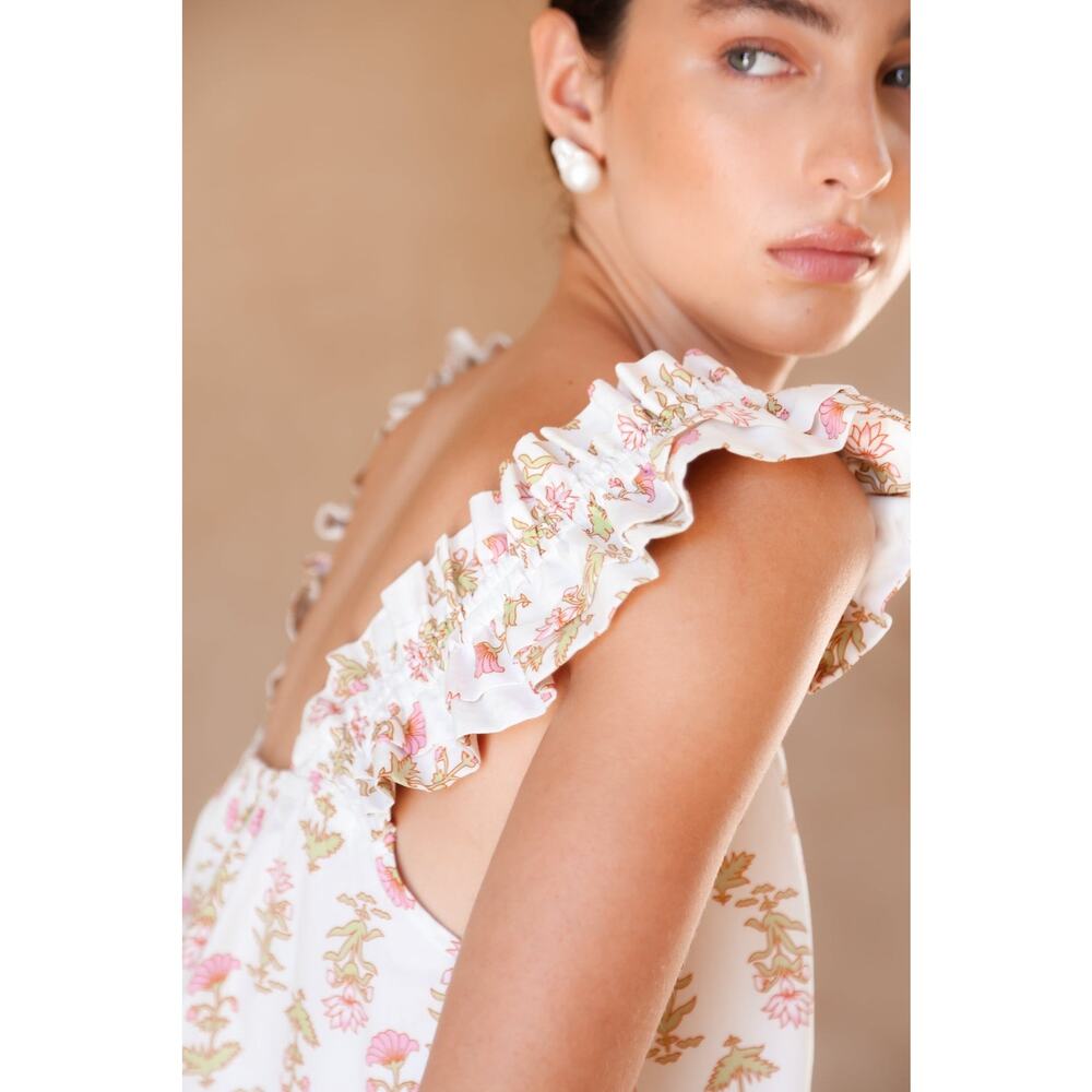 Piyama Lotus Floral Cottagecore Coquette Babydoll Nightie Ruffle Dress Large